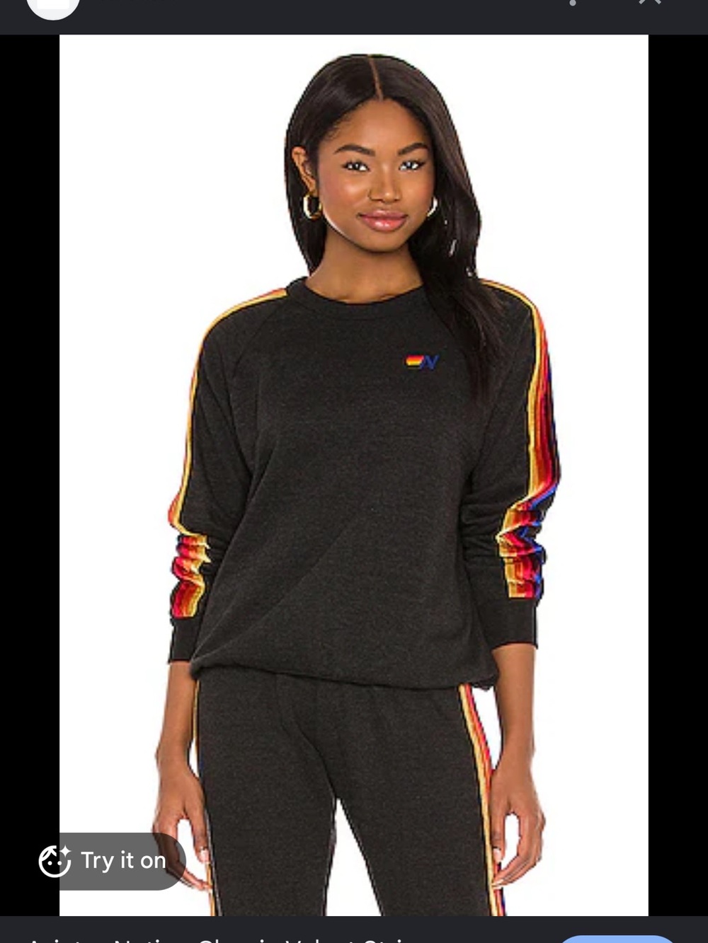 Aviator Nation class velvet stripes sweatshirt in black